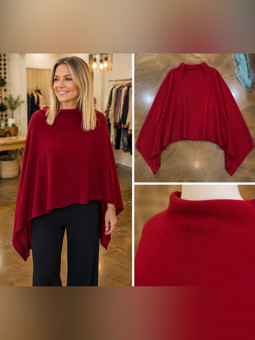 DOLMA - Red Cashmere Poncho NWT